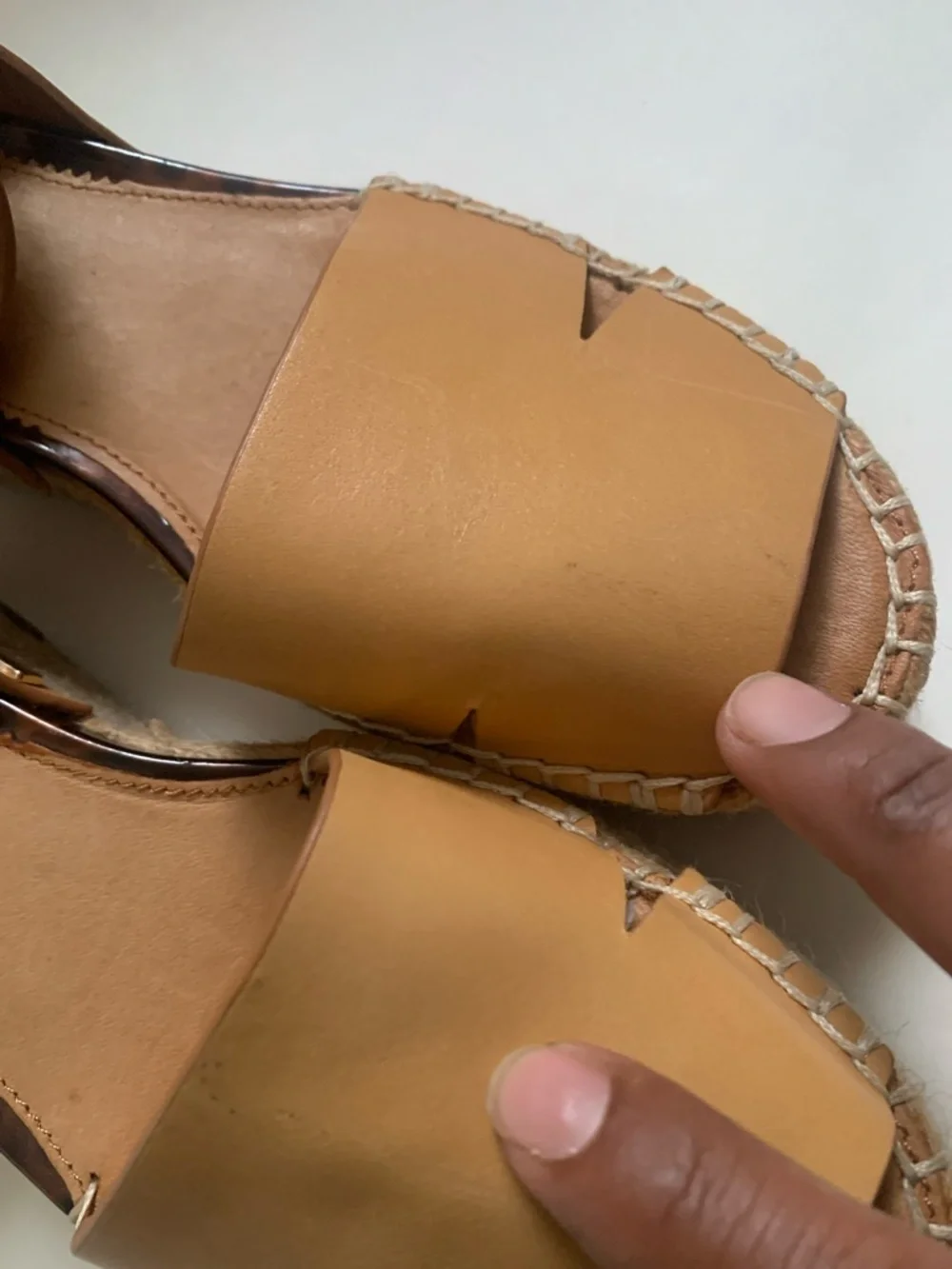Franco Sarto Cognac Leather Espadrille Wedge Sandals
